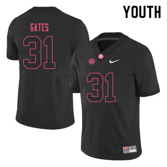 NCAA Youth Alabama Crimson Tide #31 A.J. Gates Stitched College 2019 Nike Authentic Black Football Jersey IE17H16SN